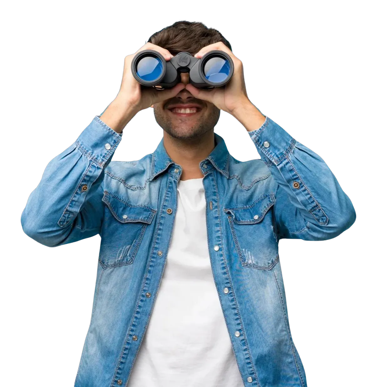 A go-to-market recruiter scanning the market through binoculars